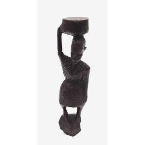 Vintage Hand Carved 8.5" Resin African Woman Tribal Statue Figurine